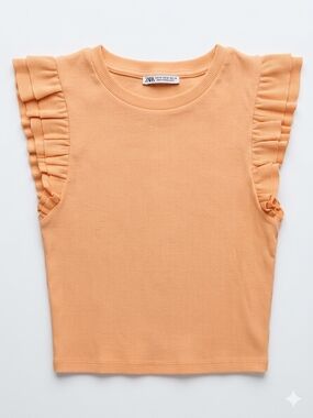 Zara Ruffle Sleeve Ribbed Tank Top Size M